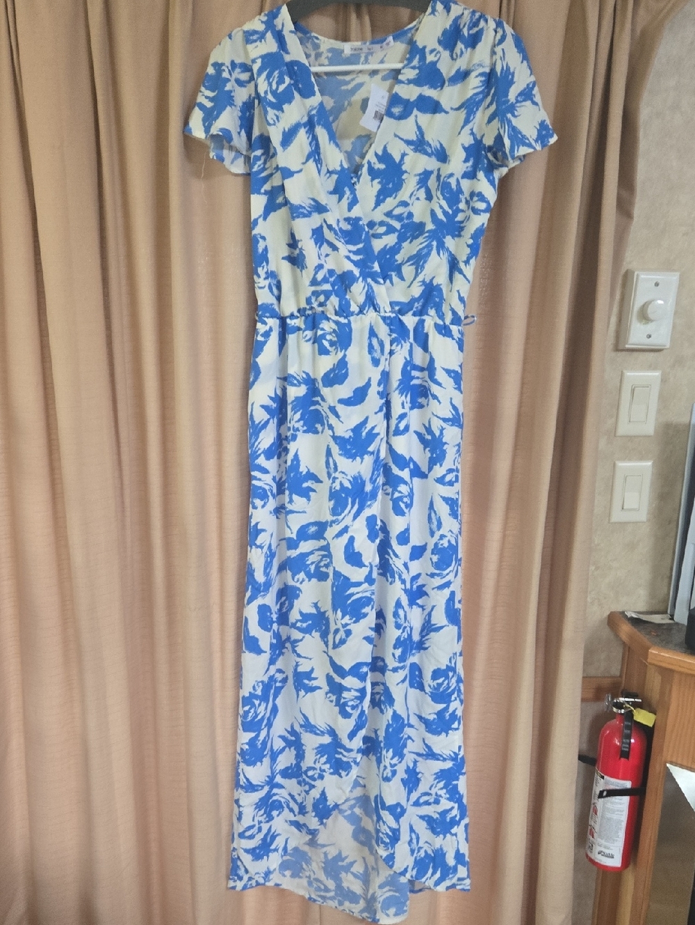 Blue and White Floral Wrap Maxi Dress